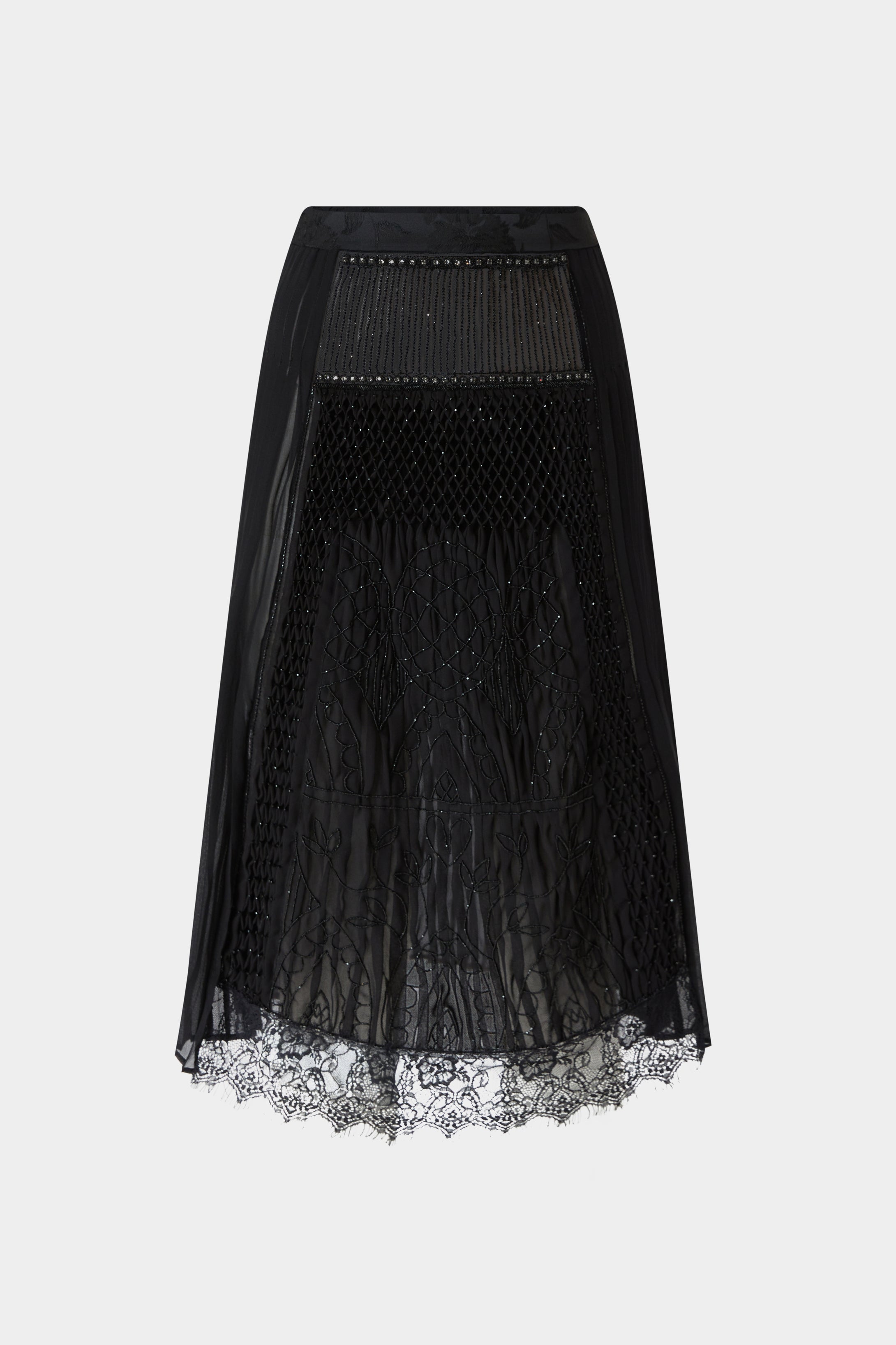 Embellished Pleated Midi Skirt