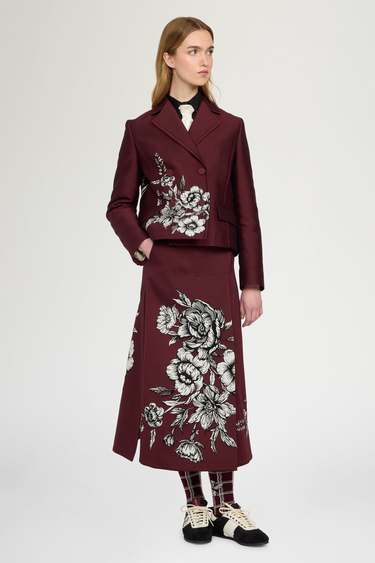 Floral Jacquard A-Line Skirt
