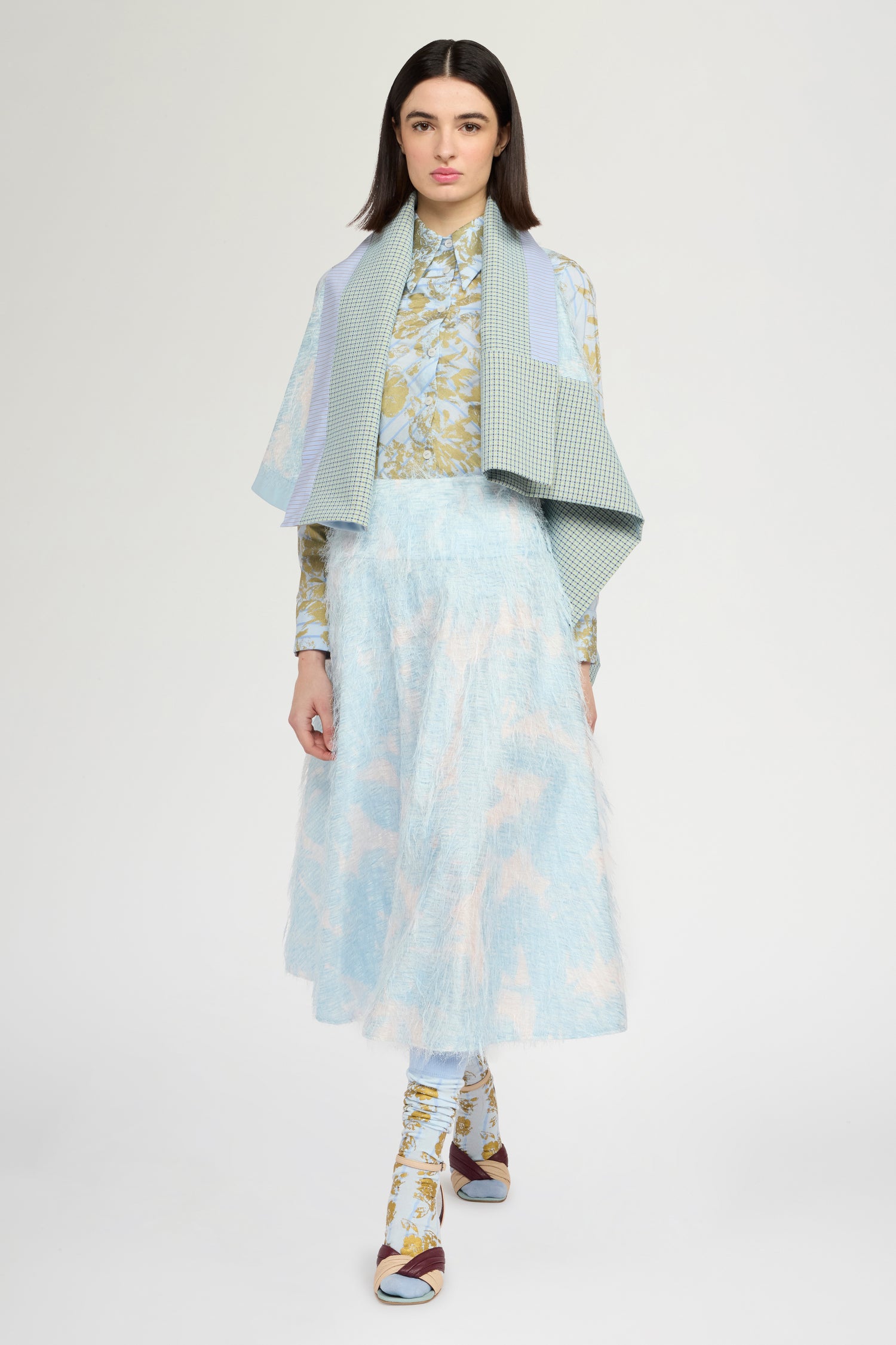 Circle Skirt with Basque Waist and Cloud Print