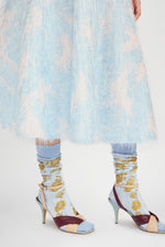 Circle Skirt with Basque Waist and Cloud Print