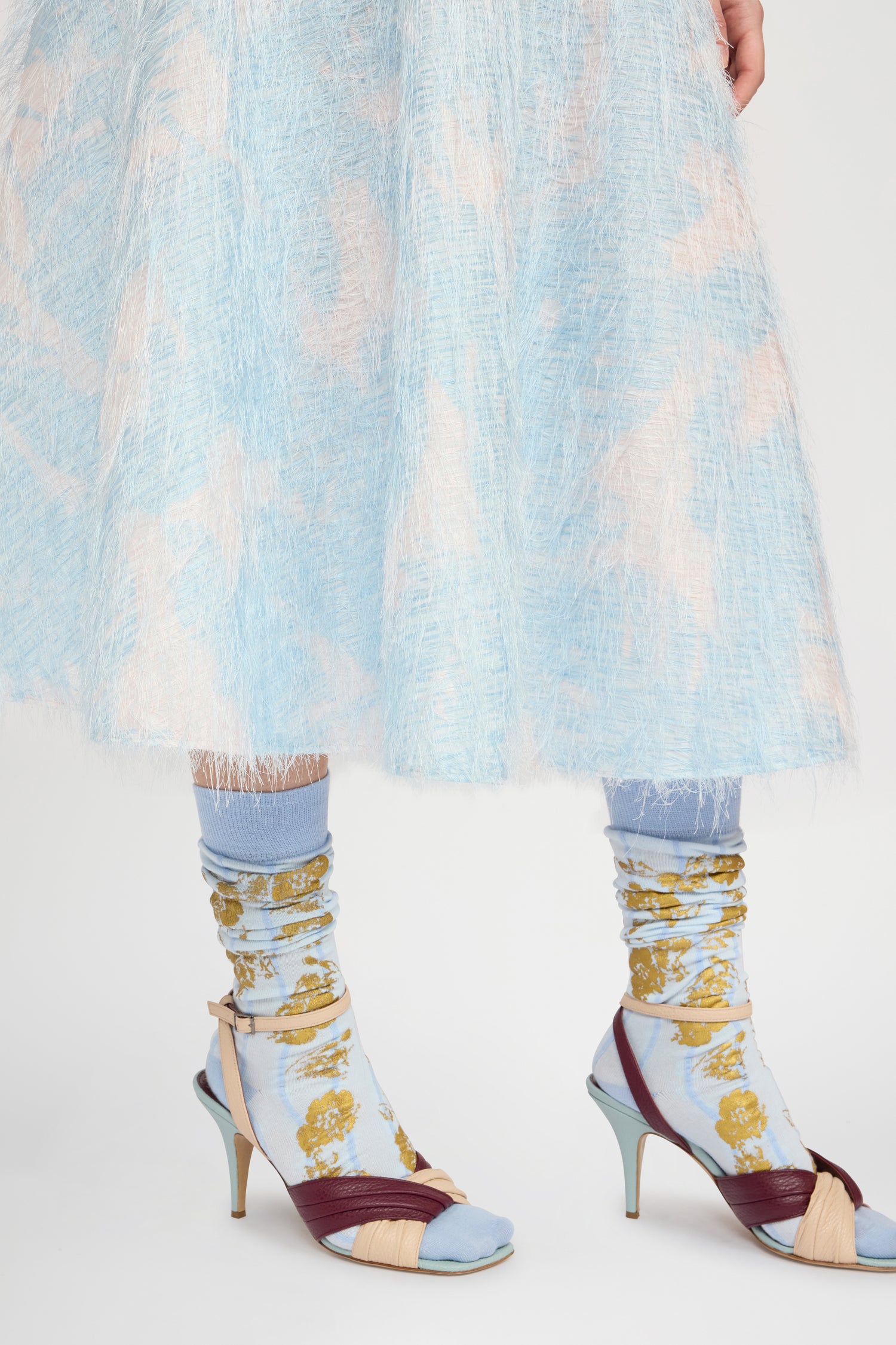 Circle Skirt with Basque Waist and Cloud Print