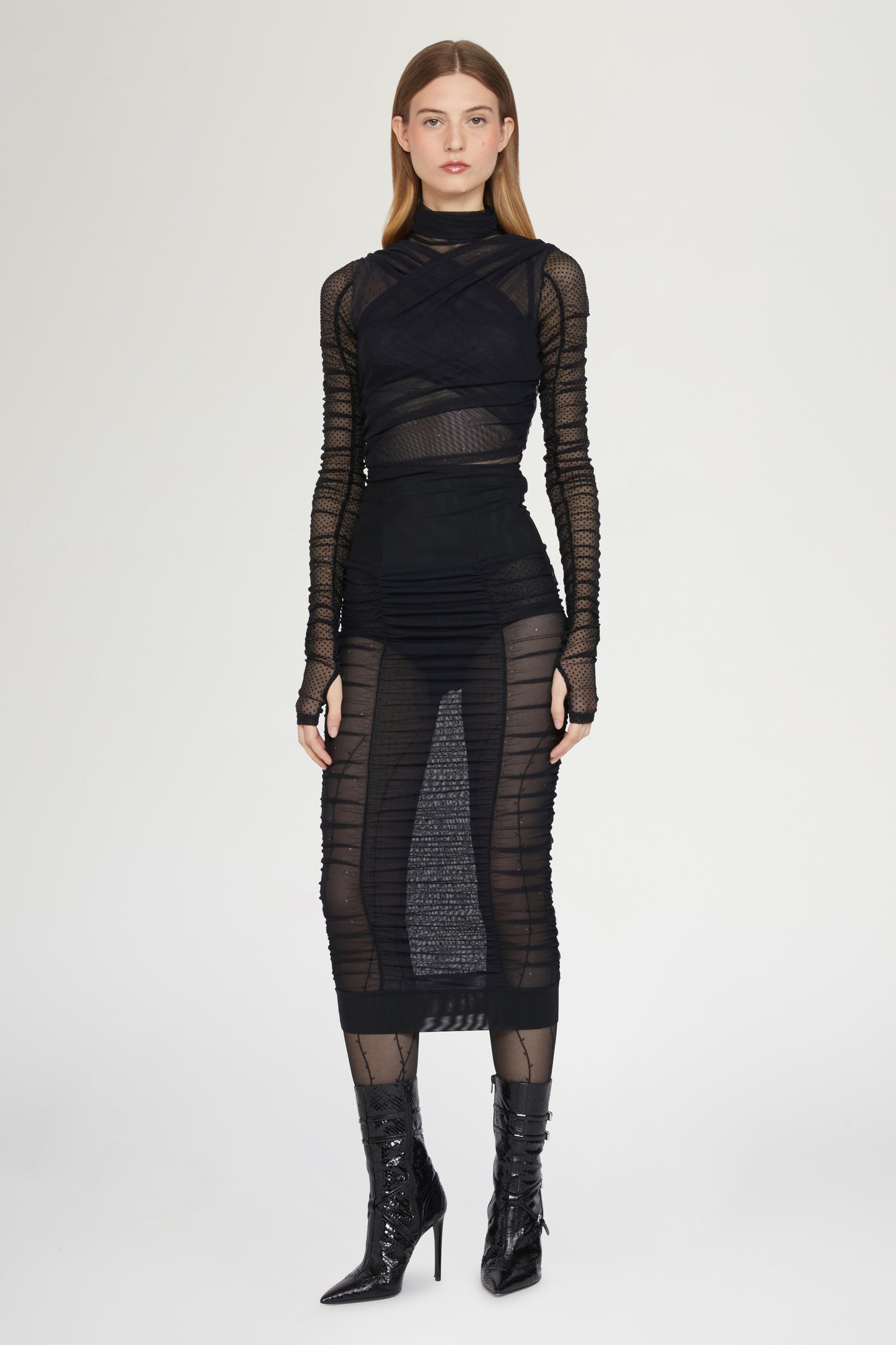 Gonna Midi Aderente in Tulle Nero