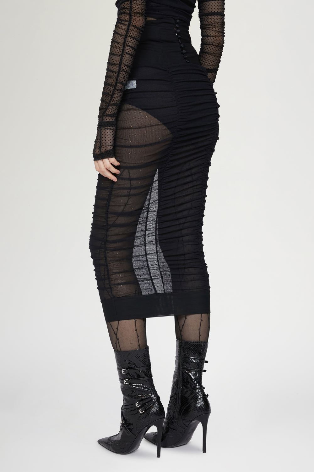 Black Tulle Bodycon Midi Skirt