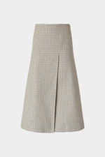 A-Line Skirt in Micro Check and Camel Pinstripe