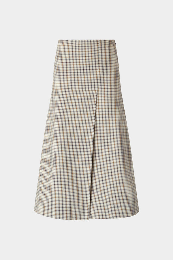 A-Line Skirt in Micro Check and Camel Pinstripe