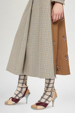 A-Line Skirt in Micro Check and Camel Pinstripe