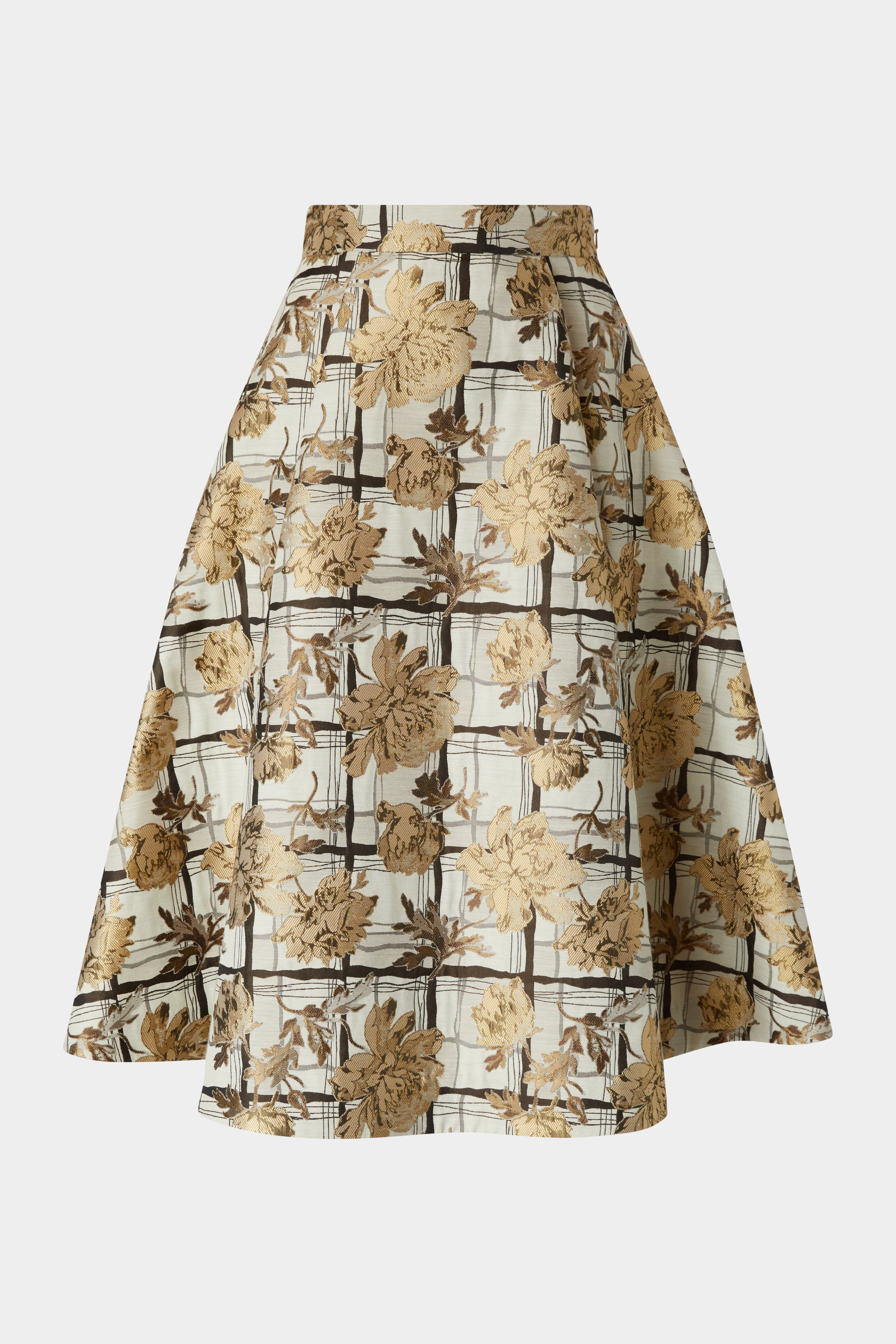 Midi Full Skirt in Floral Brocade