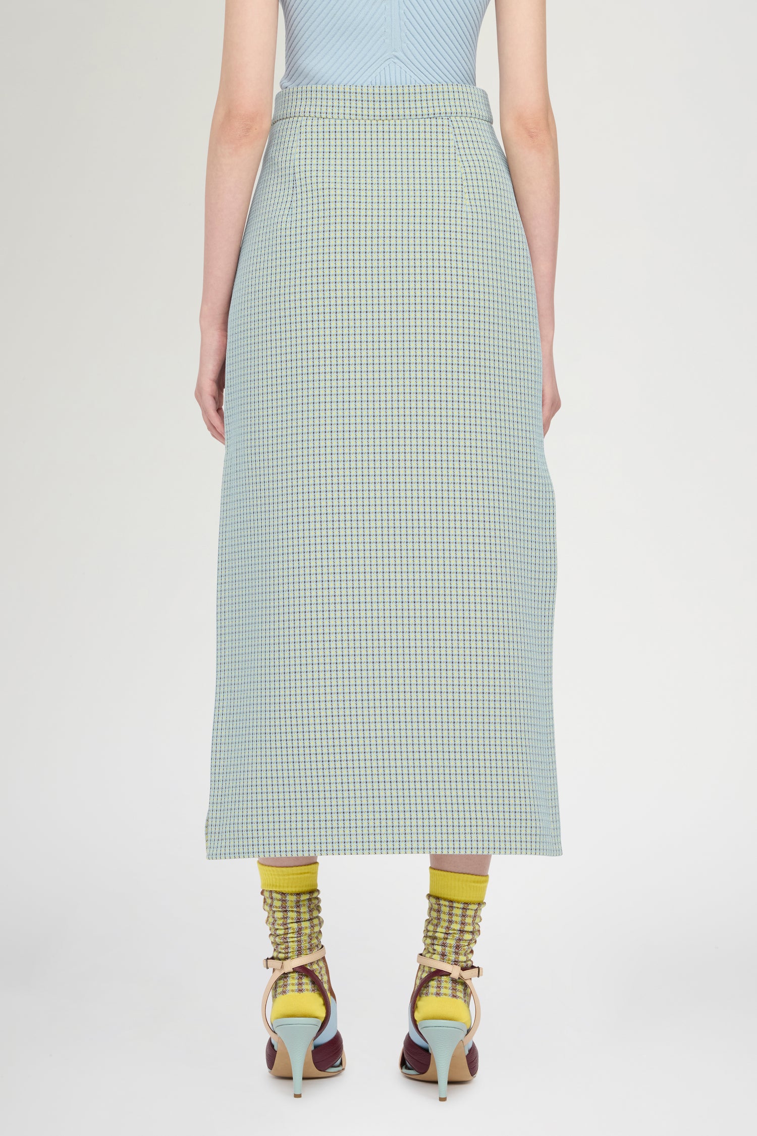 Slim-Fit Checked Midi Pencil Skirt with Side Slits