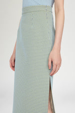 Slim-Fit Checked Midi Pencil Skirt with Side Slits