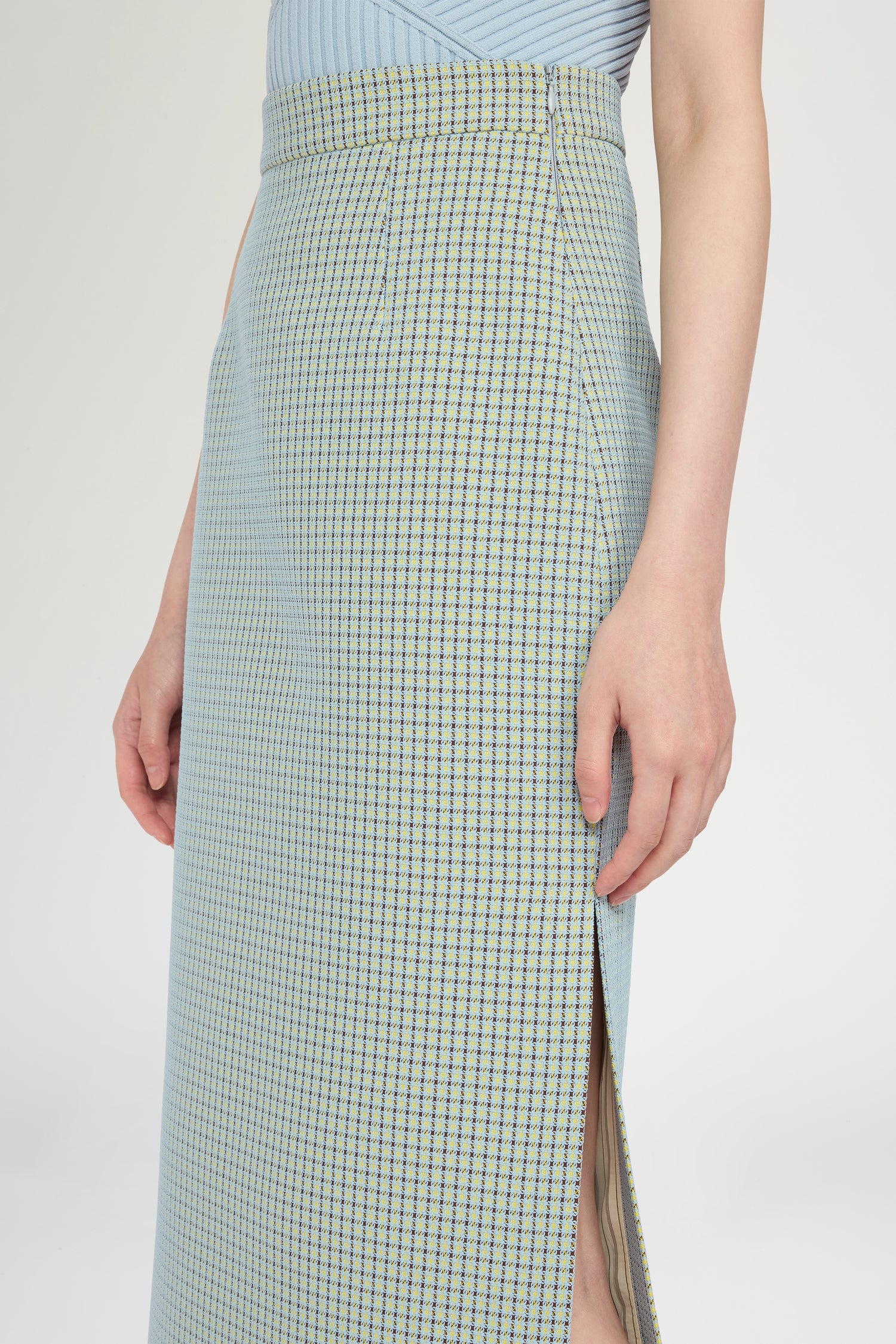 Slim-Fit Checked Midi Pencil Skirt with Side Slits