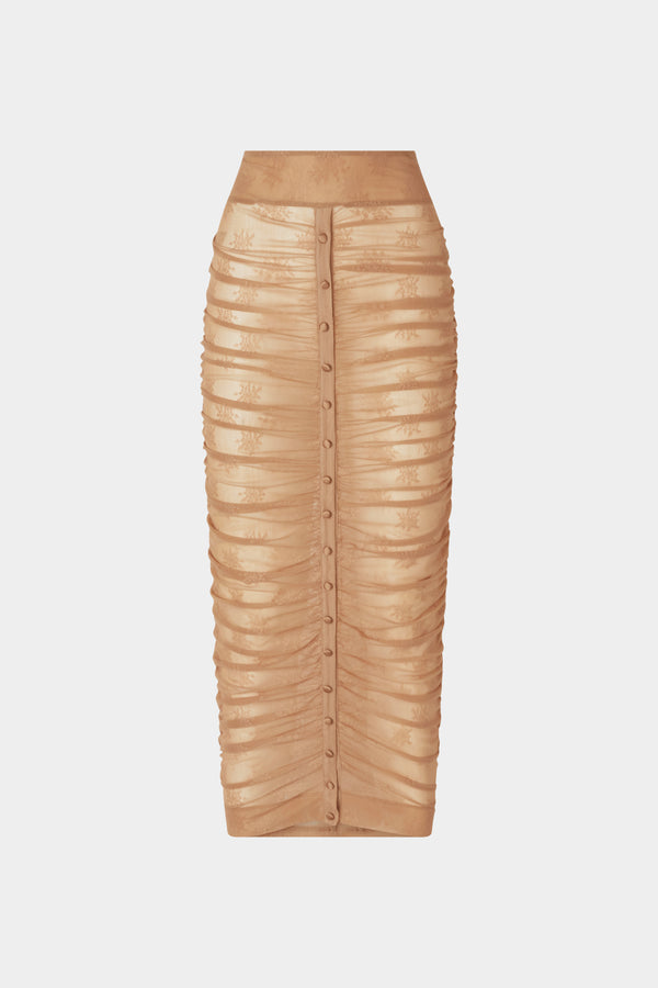 Beige Stretch Lace Longuette Skirt