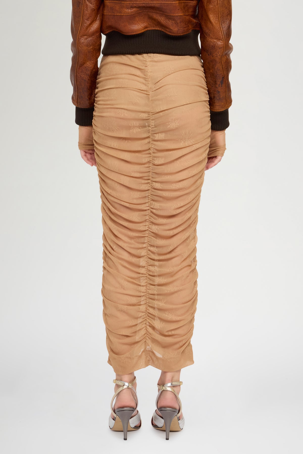 Beige Stretch Lace Longuette Skirt