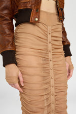 Beige Stretch Lace Longuette Skirt
