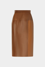 Patchwork Leather Midi Skirt In Cognac