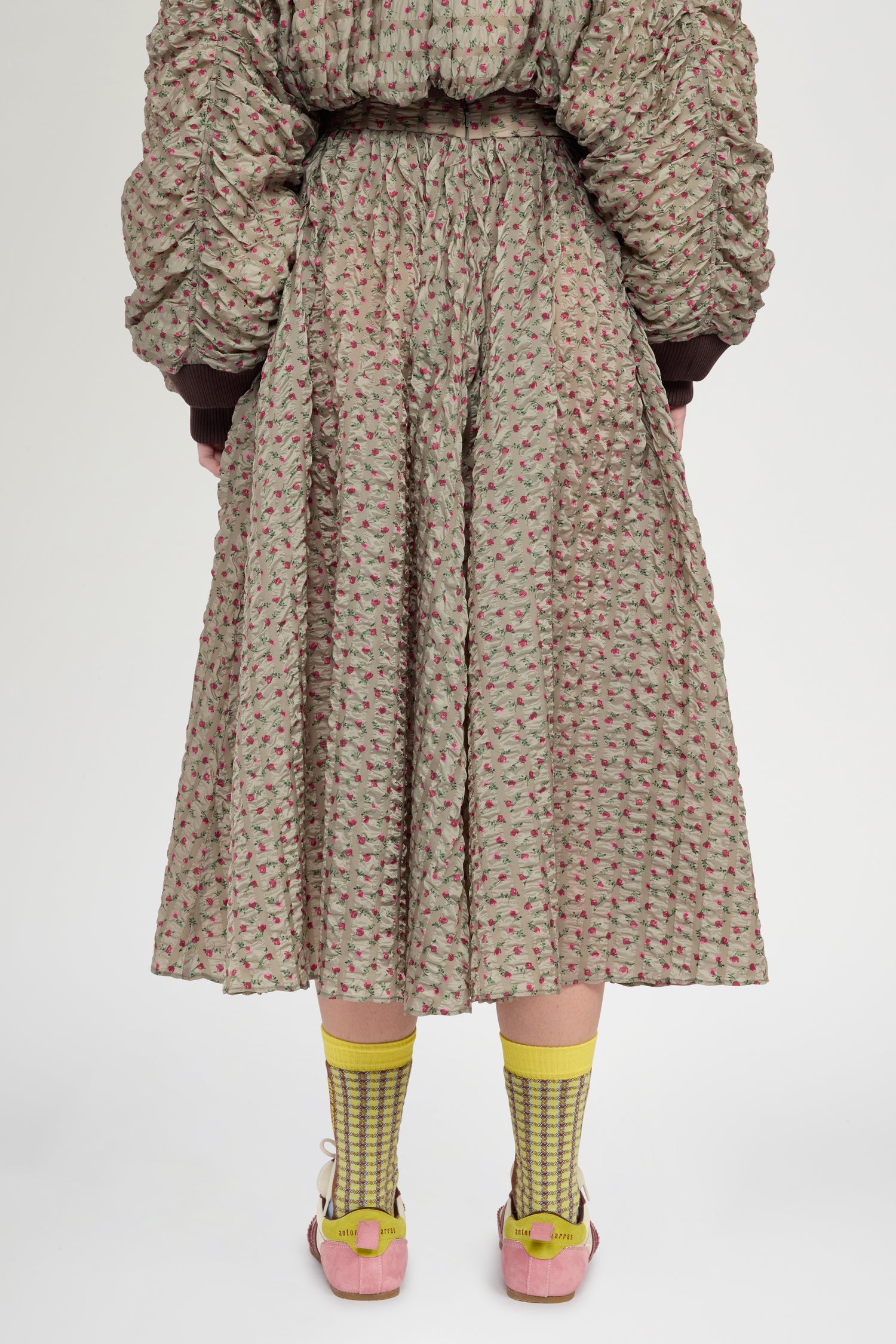 Flared Skirt in Embossed Printed Nylon