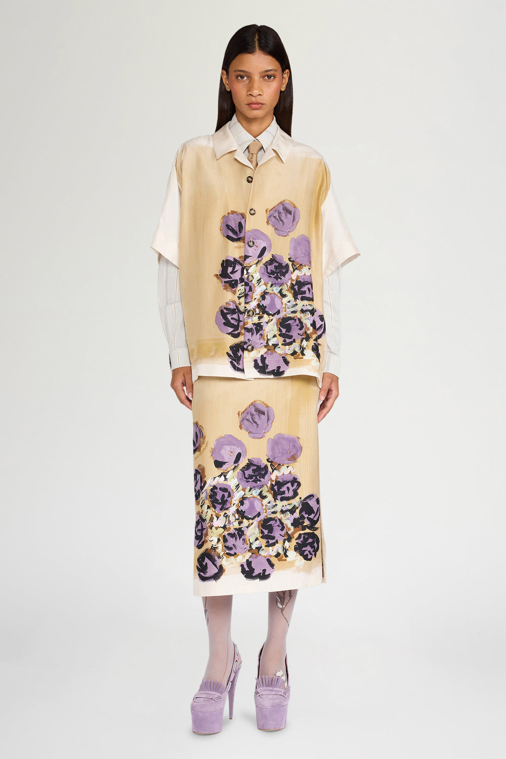Floral Silk Pencil Skirt