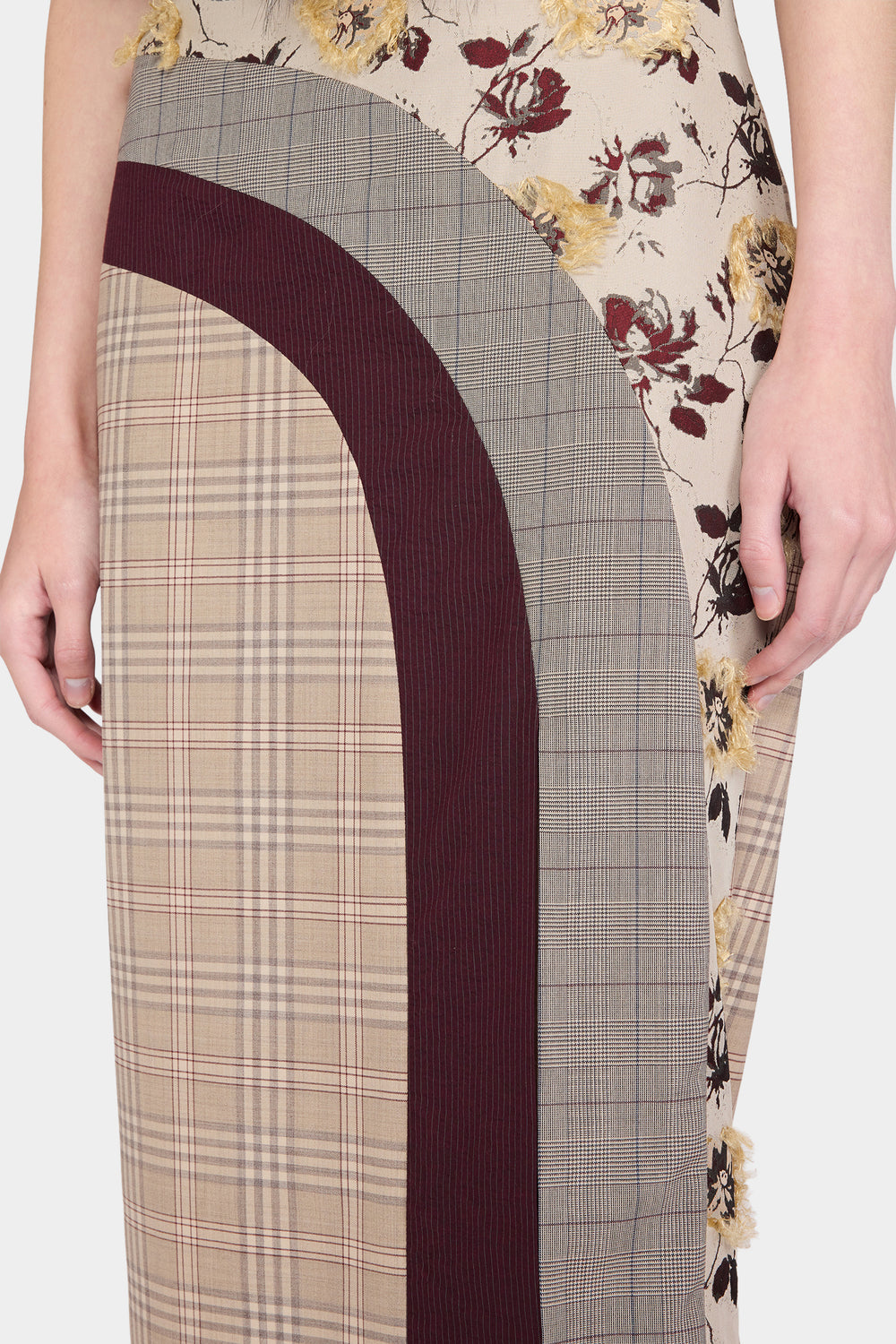 Patchwork Check Midi Skirt