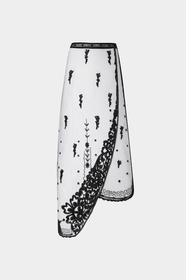 Black Embroidered Wrap Skirt