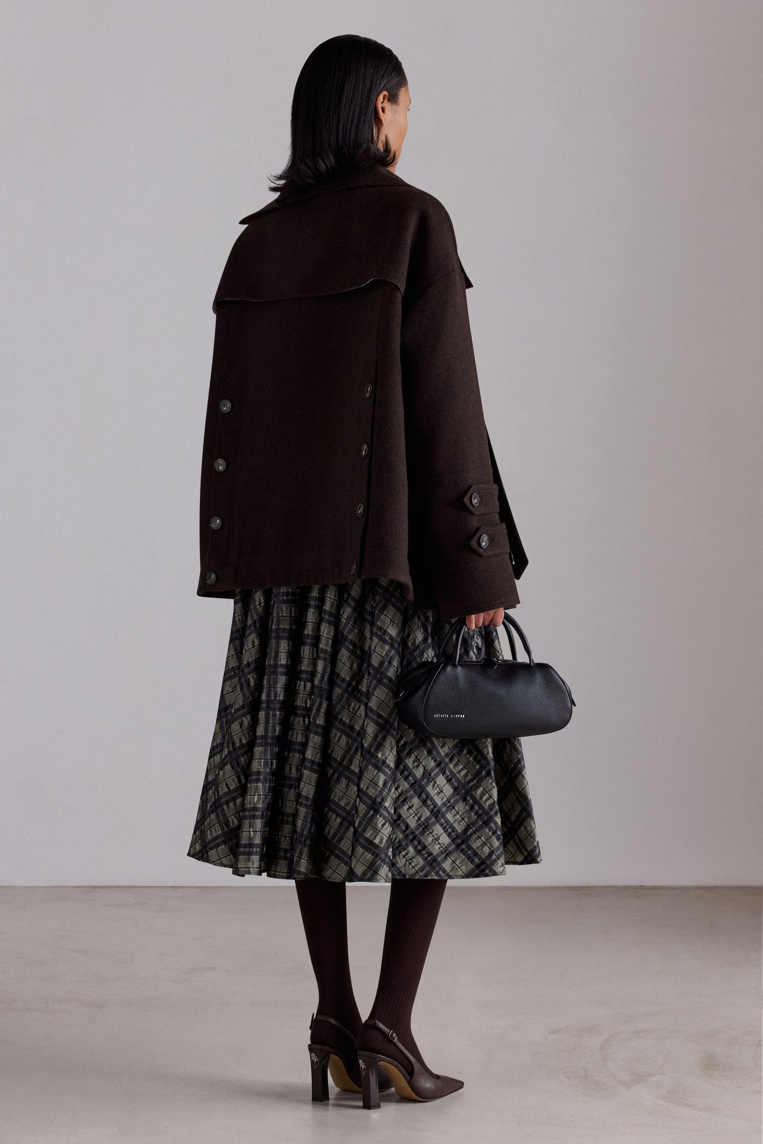 Crinkled Check Midi Skirt