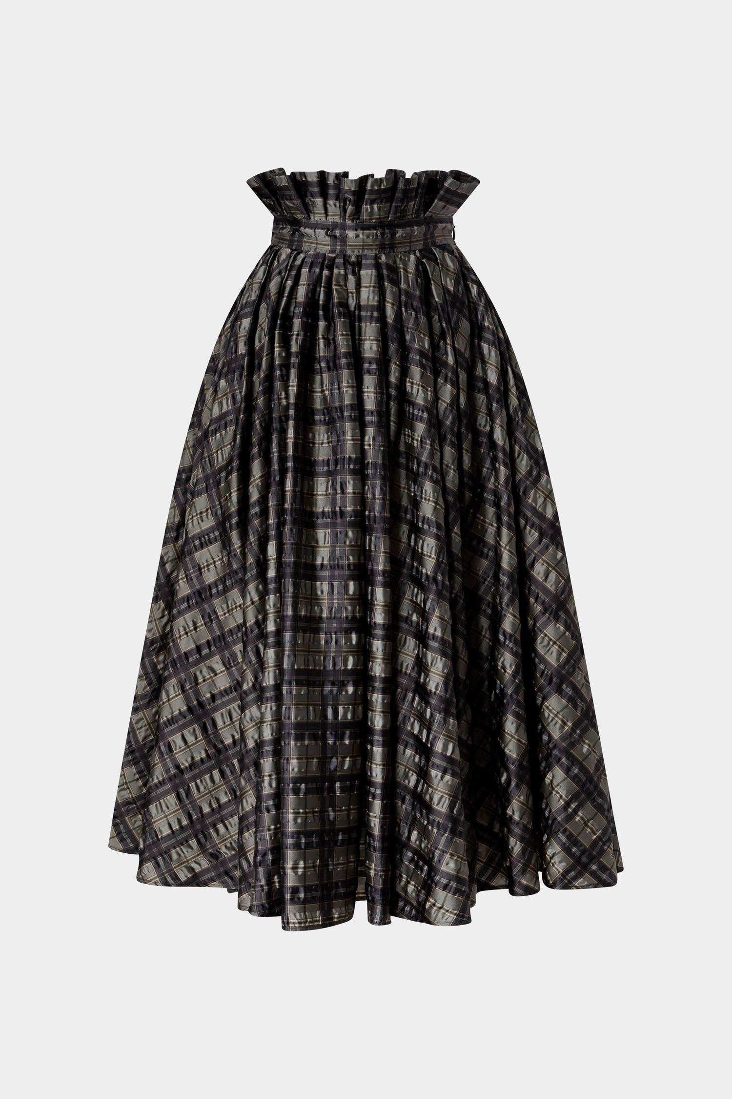 Crinkled Check Midi Skirt