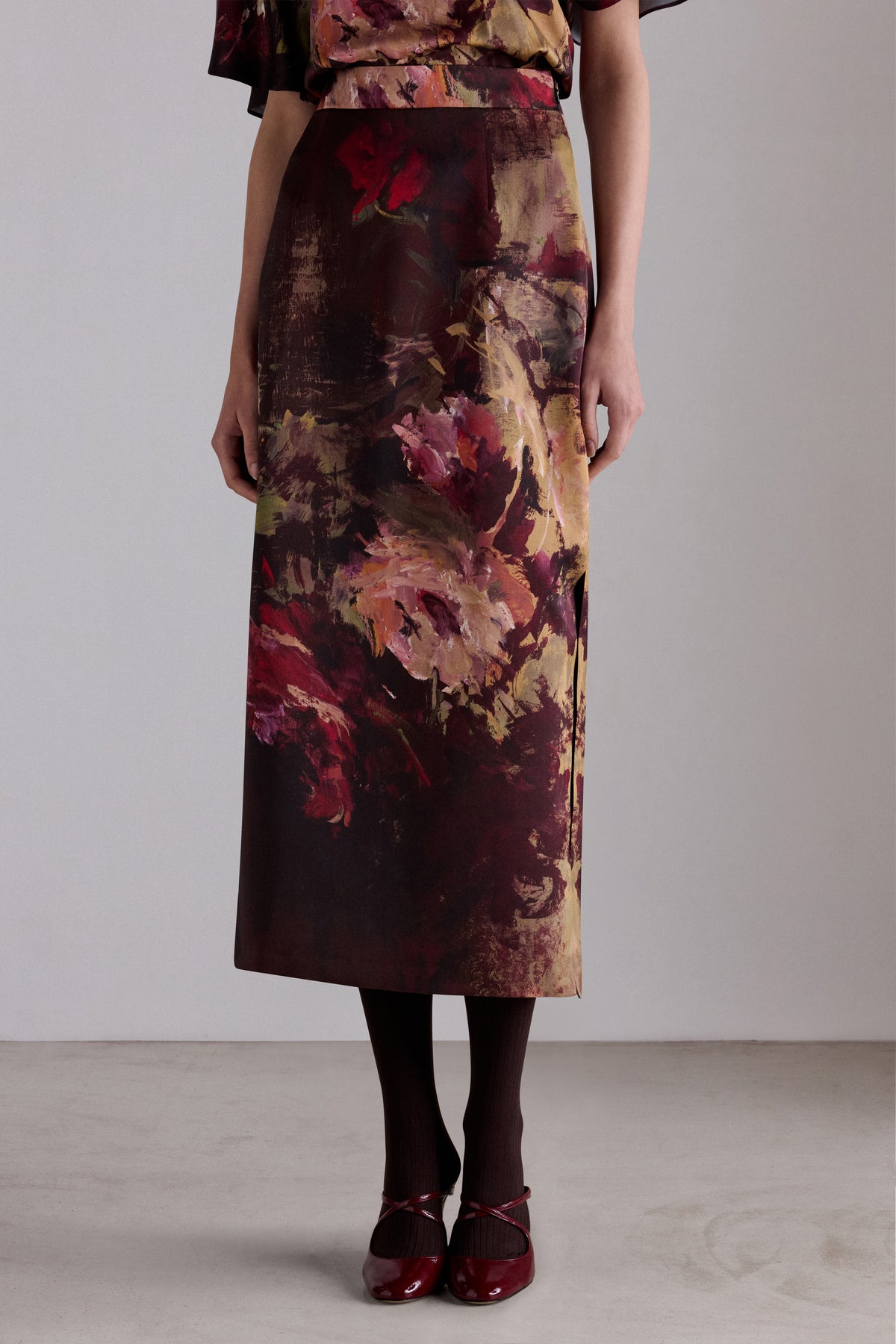 Painterly Rose Column Skirt