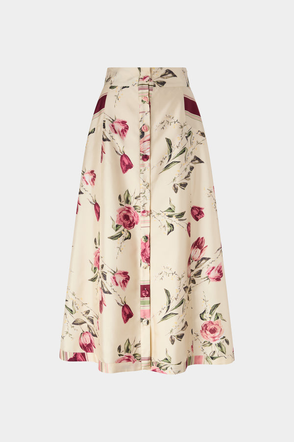 Floral Silk Midi Skirt