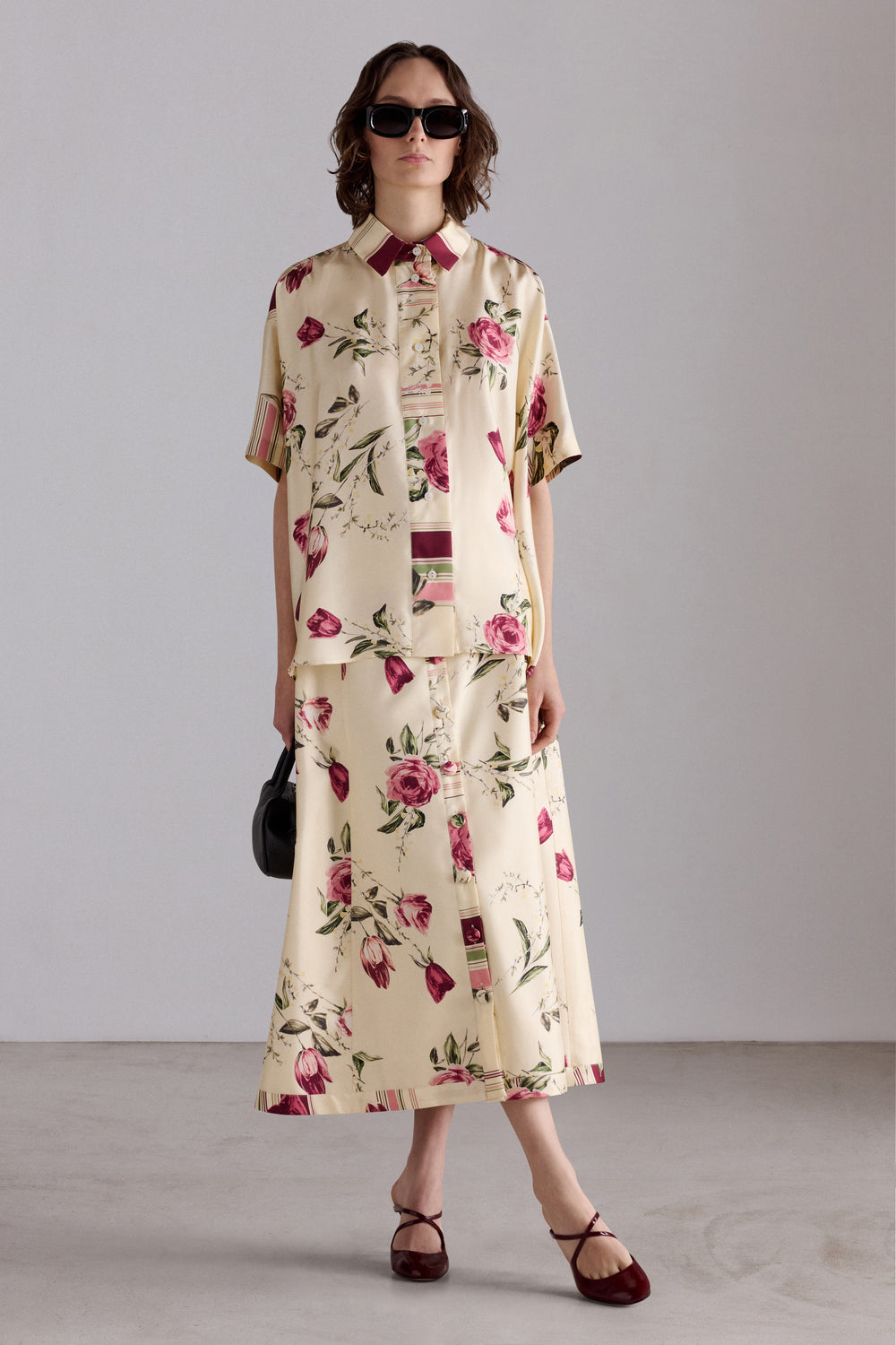 Floral Silk Midi Skirt