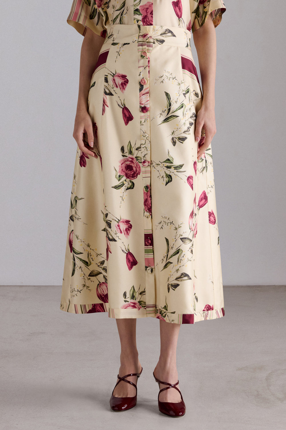 Floral Silk Midi Skirt