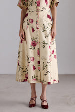 Floral Silk Midi Skirt