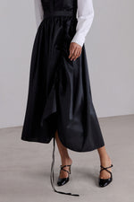 Black Ruched Taffeta Skirt