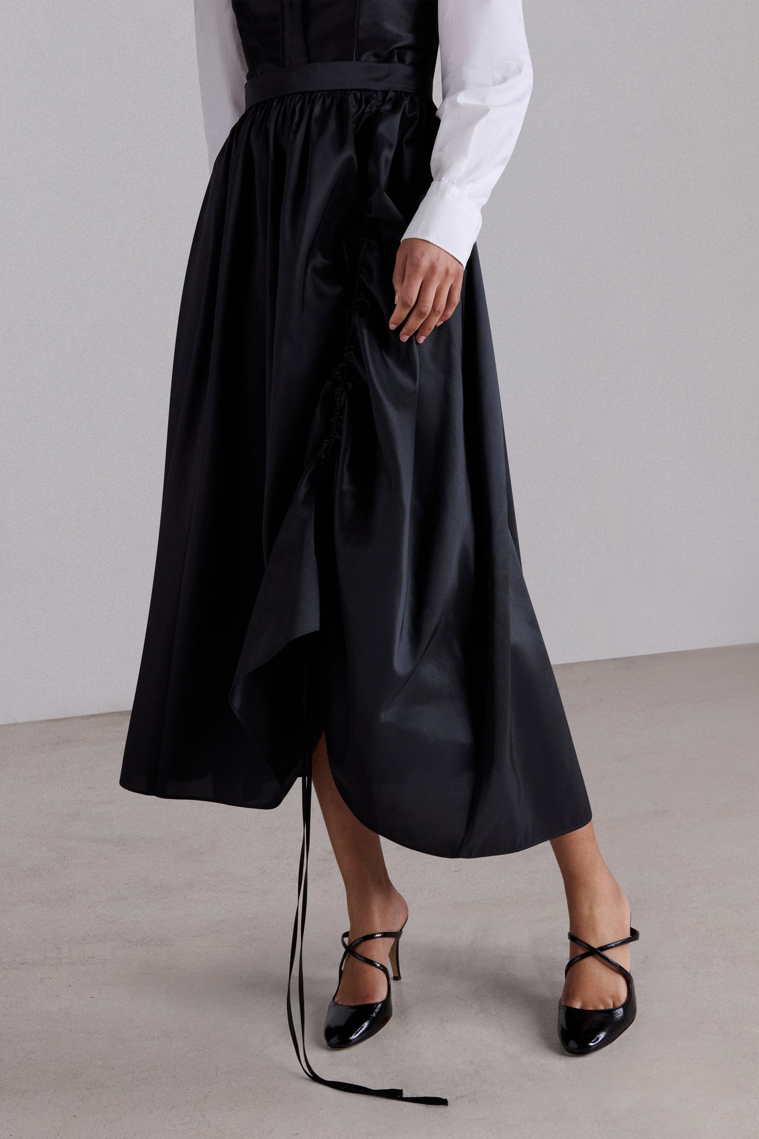 Black Ruched Taffeta Skirt