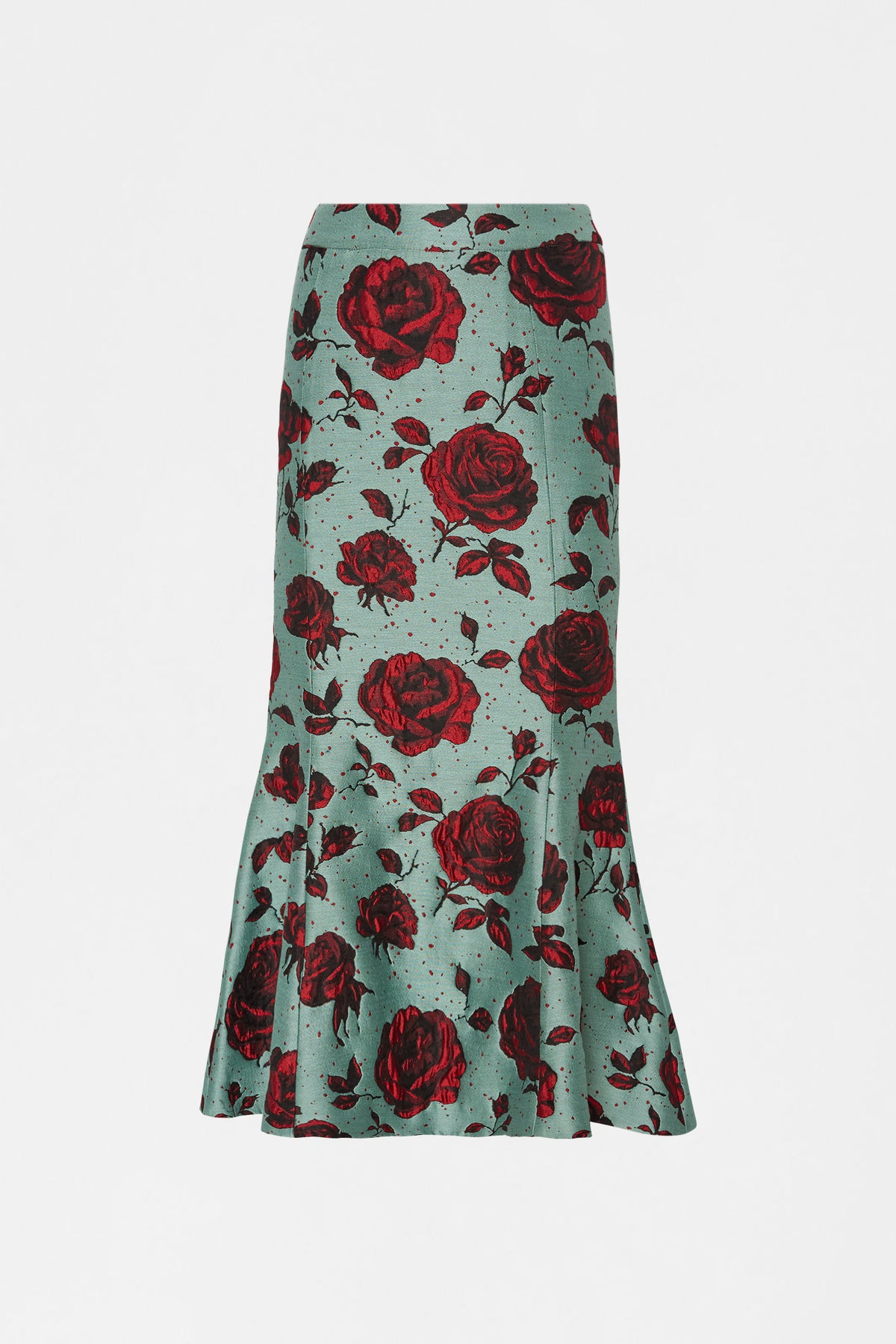 Gonna in jacquard con rose in rilievo