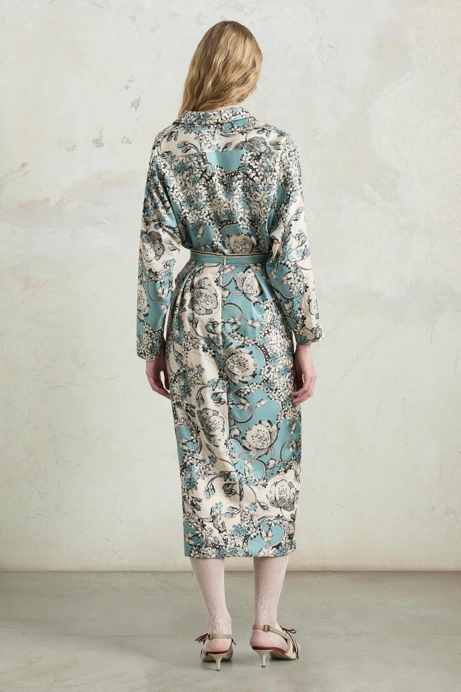 Turquoise Floral Draped Skirt