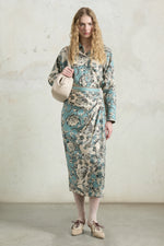 Turquoise Floral Draped Skirt