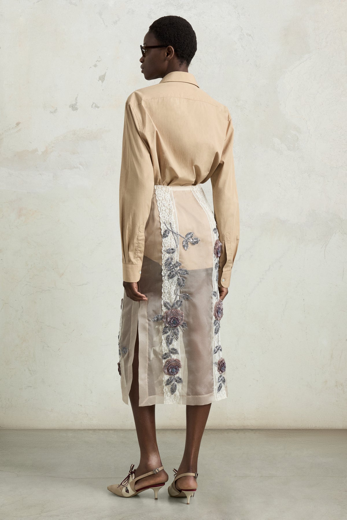 Embroidered Midi Pencil Skirt