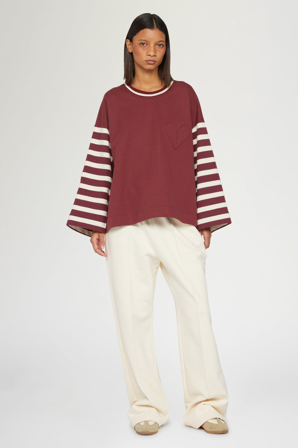 T-shirt Bordeaux con Maniche a Righe