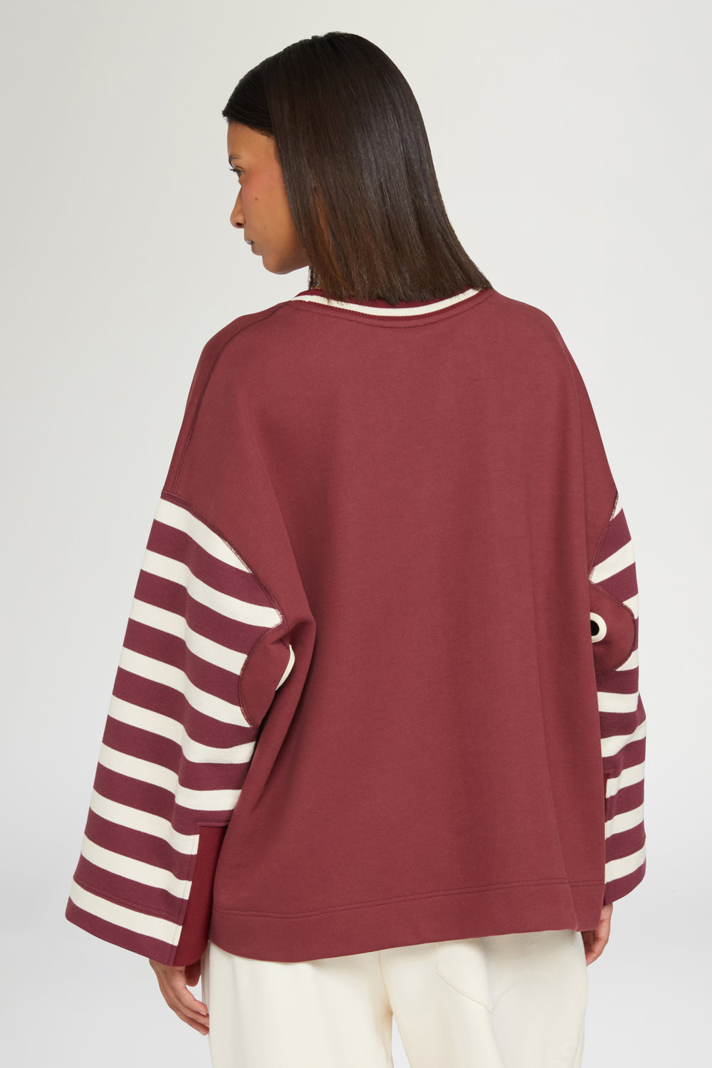 T-shirt Bordeaux con Maniche a Righe