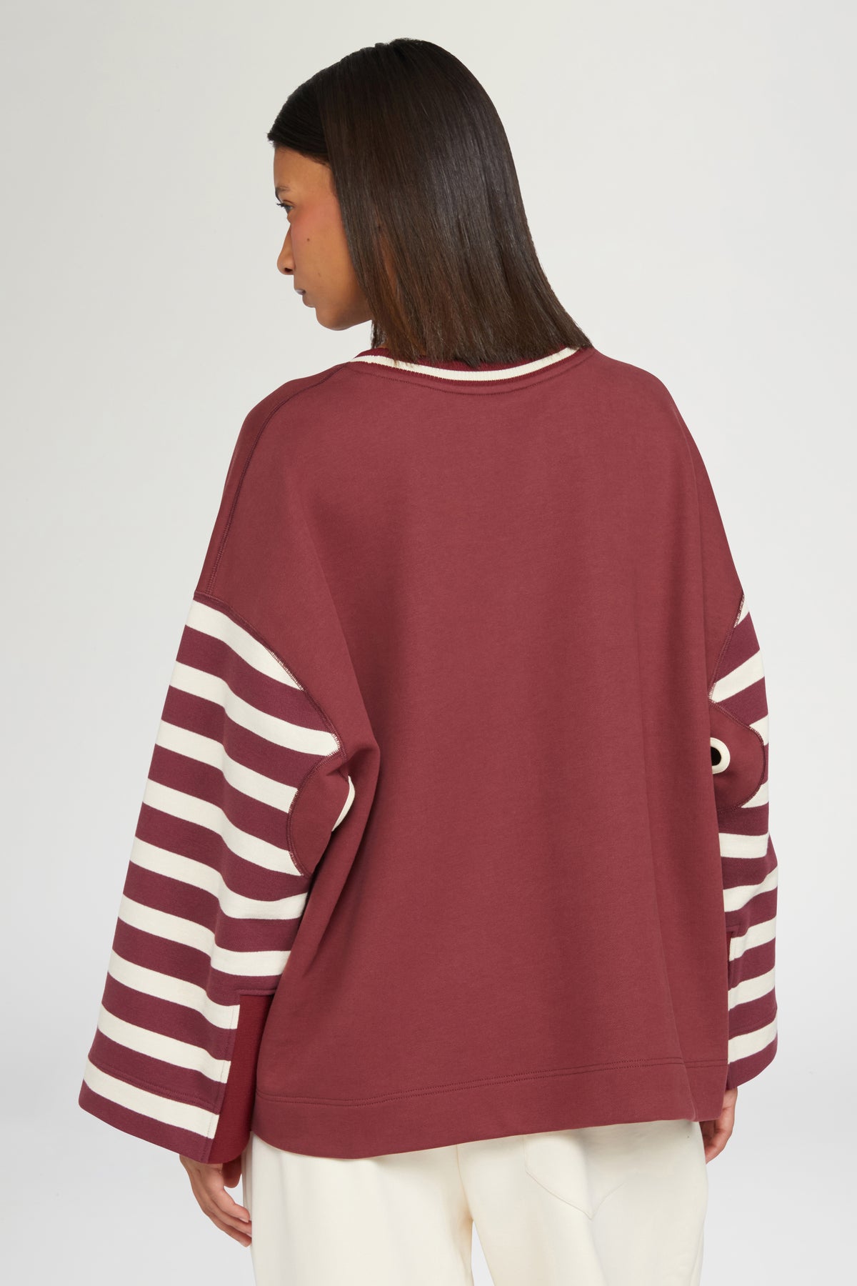Bordeaux T-shirt with Striped Sleeves