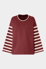 Bordeaux T-shirt with Striped Sleeves