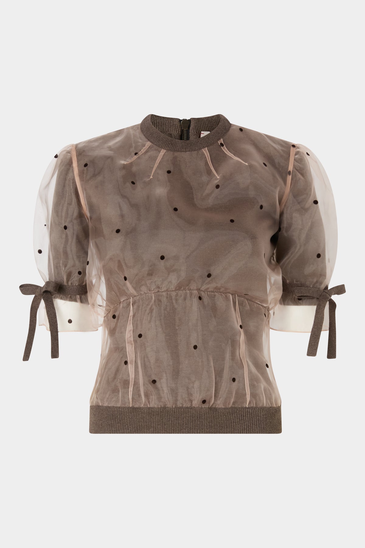 T-Shirt di Maglia Doppia Cotone e Organza a Pois