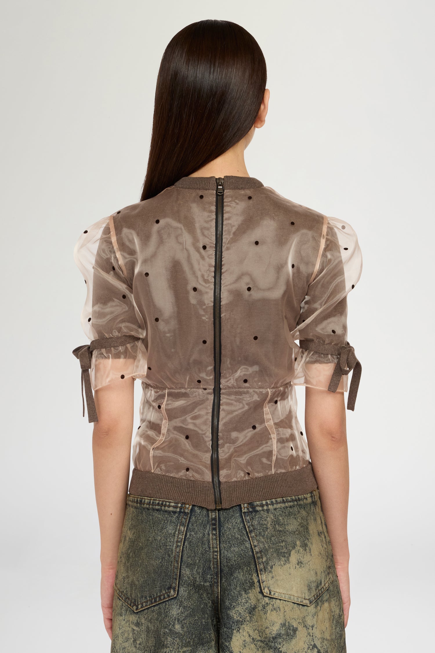 Double-layer Cotton and Polka-dot Organza T-Shirt