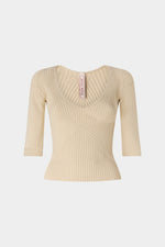Short-sleeve ribbed top in beige