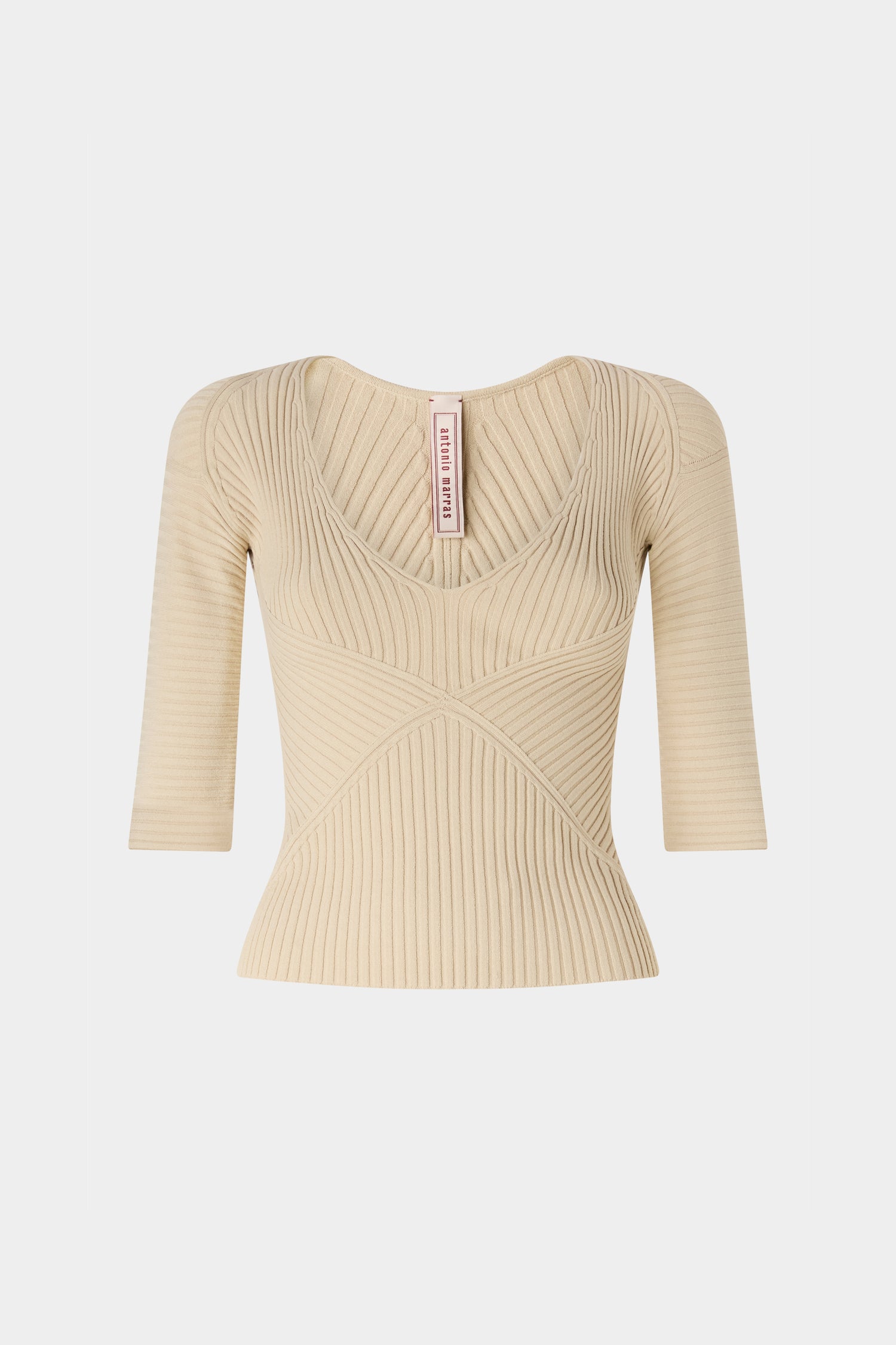 Short-sleeve ribbed top in beige