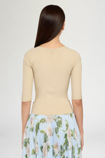 Short-sleeve ribbed top in beige