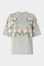 Grey Melange Floral Print T-Shirt