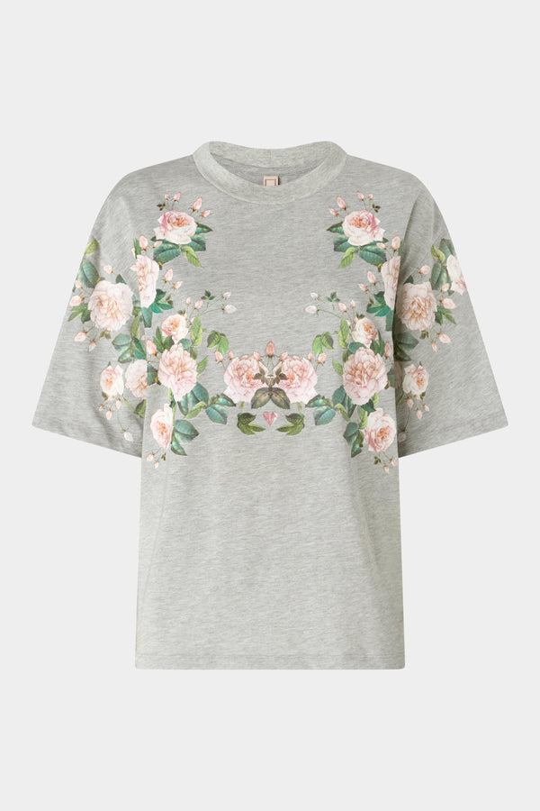 Grey Melange Floral Print T-Shirt