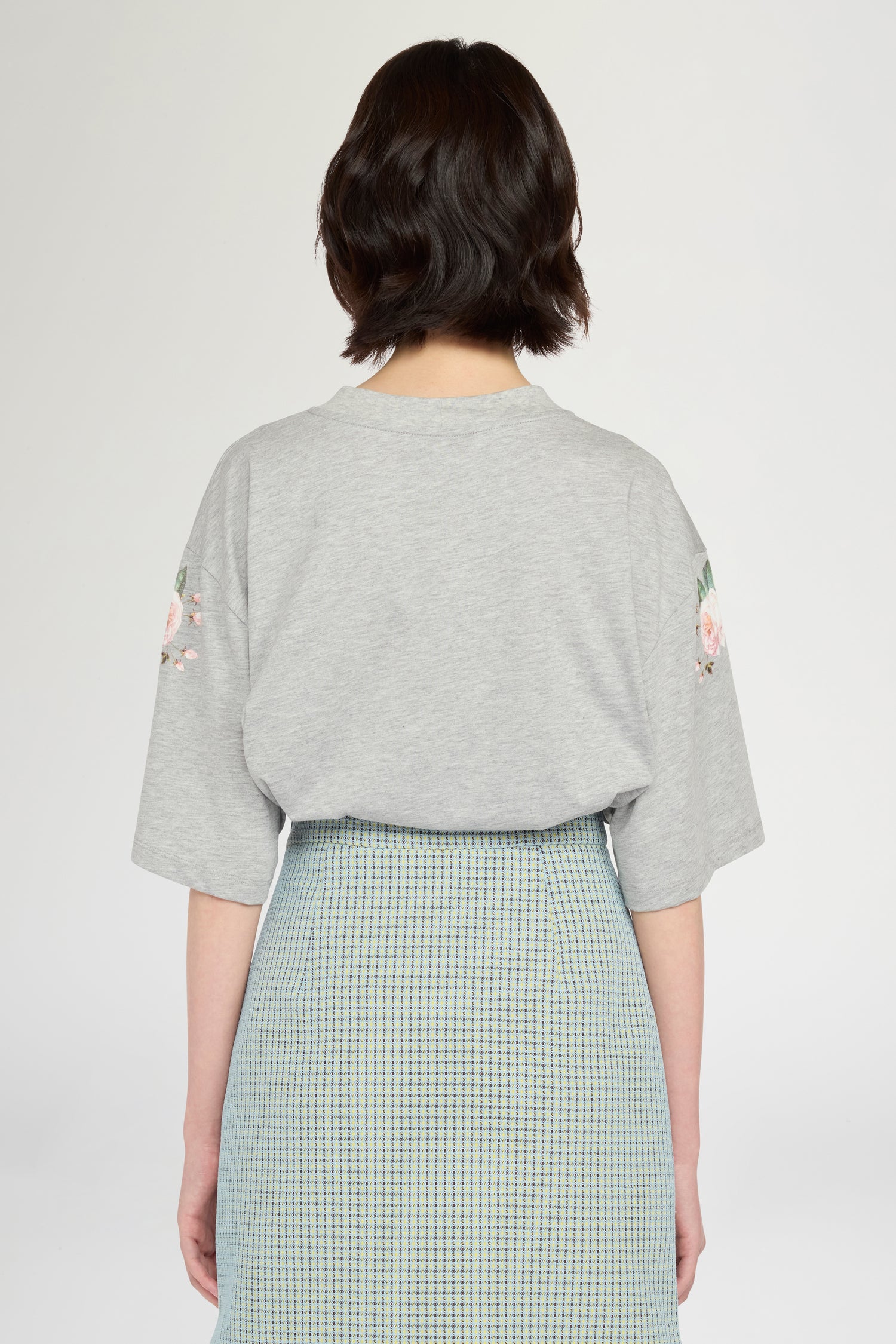 Grey Melange Floral Print T-Shirt