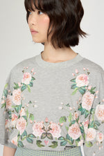 Grey Melange Floral Print T-Shirt