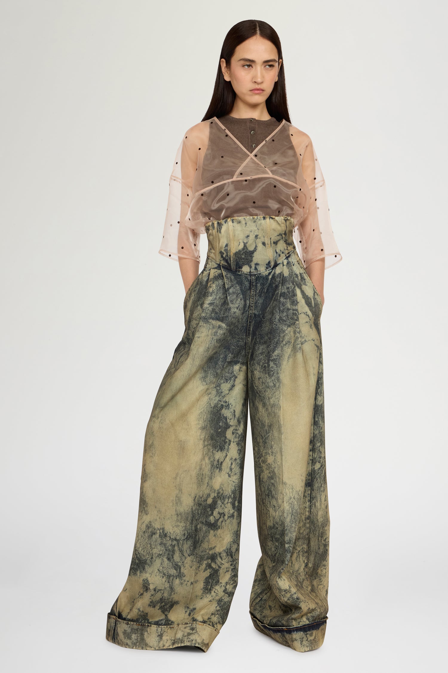 Double-layer Top in Cotton and Polka-dot Organza