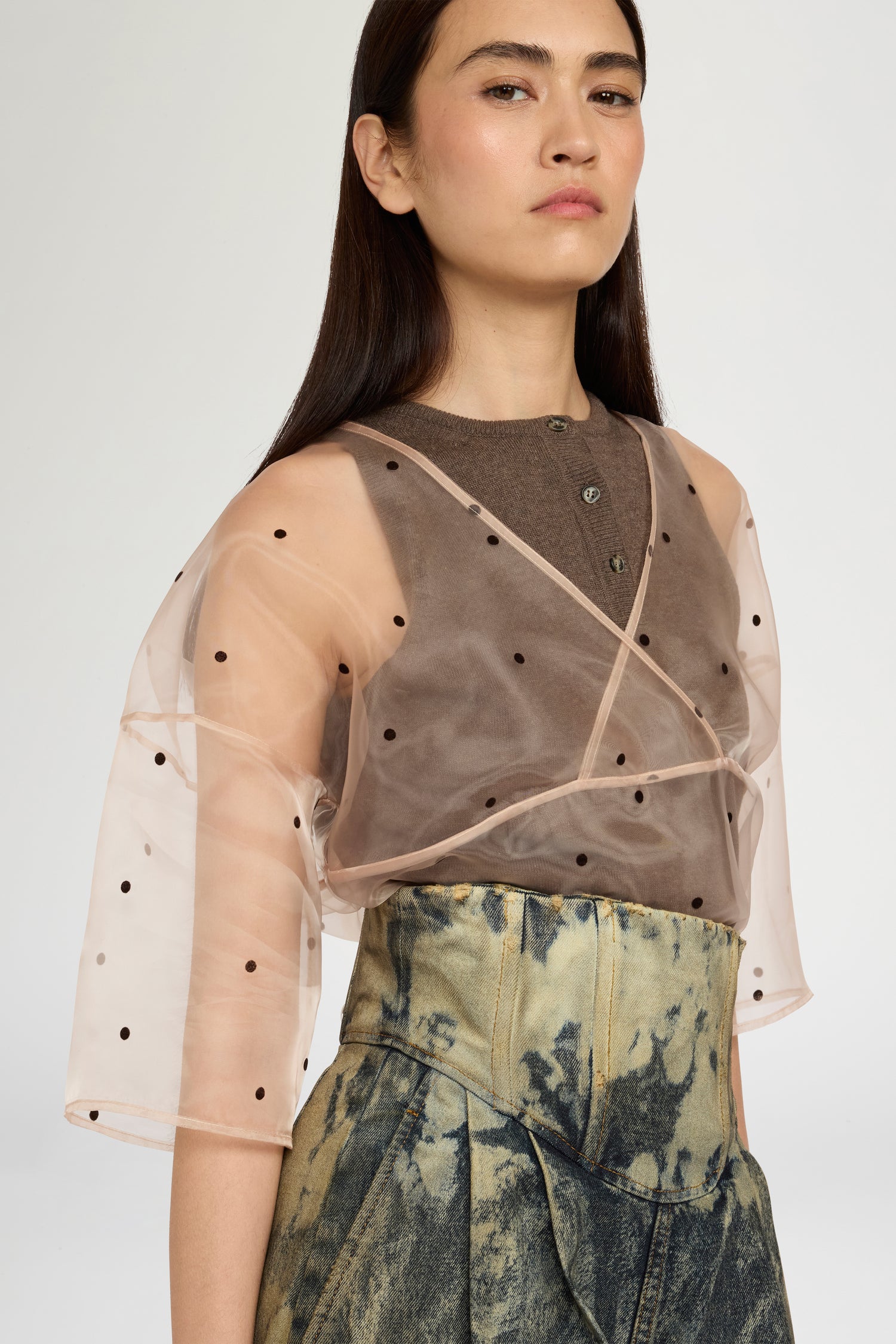 Double-layer Top in Cotton and Polka-dot Organza
